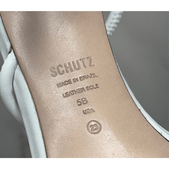 SCHUTZ Sandals Size 5B White Leather Open Square Toe Stiletto Heel Ankle Strap - Picture 10 of 12